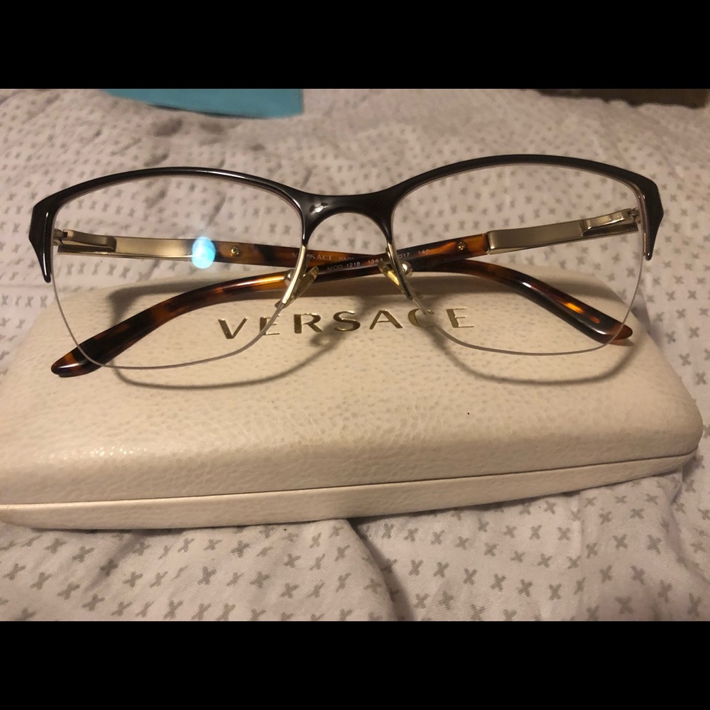 Versace Tortoise and Gold Metal Optical Frames